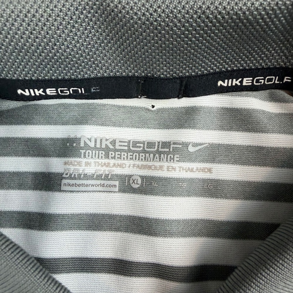 Nike Golf Polo Men's XL Grey White Striped Dri-FIT Tour Performance Short Sleeve - Picture 2 of 7